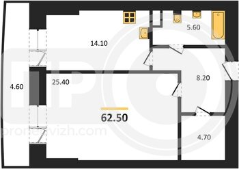 Миниатюра 1-комнатная квартира, 58кв.м