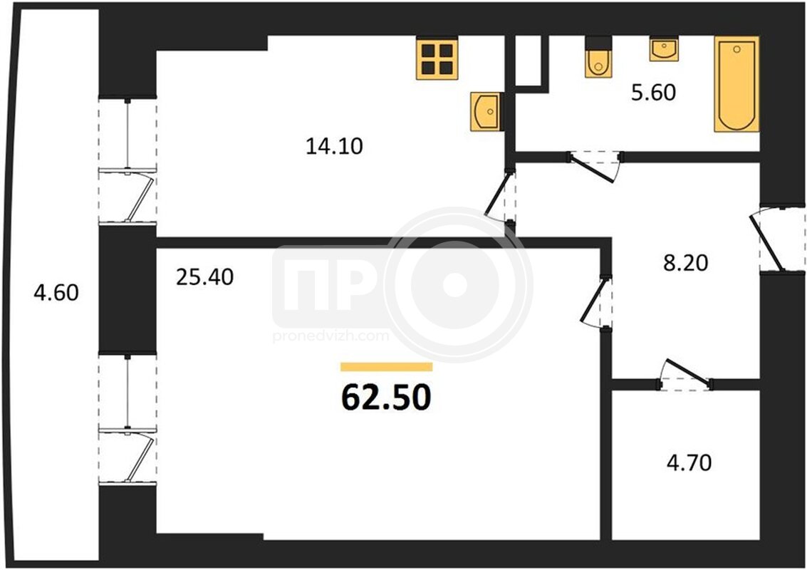 1-комнатная квартира, 58кв.м