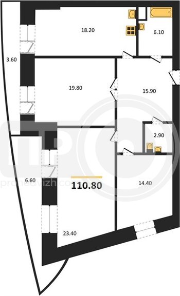 Миниатюра 3-комнатная квартира, 100.7кв.м