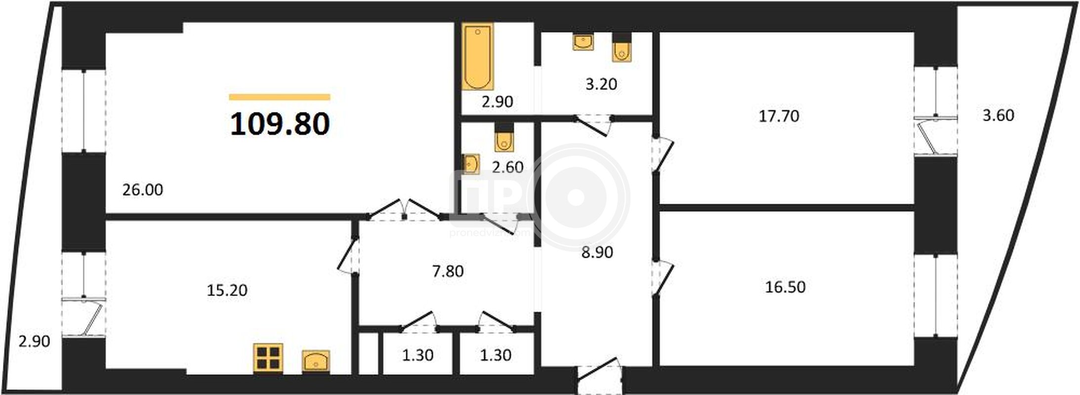 3-комнатная квартира, 103.4кв.м