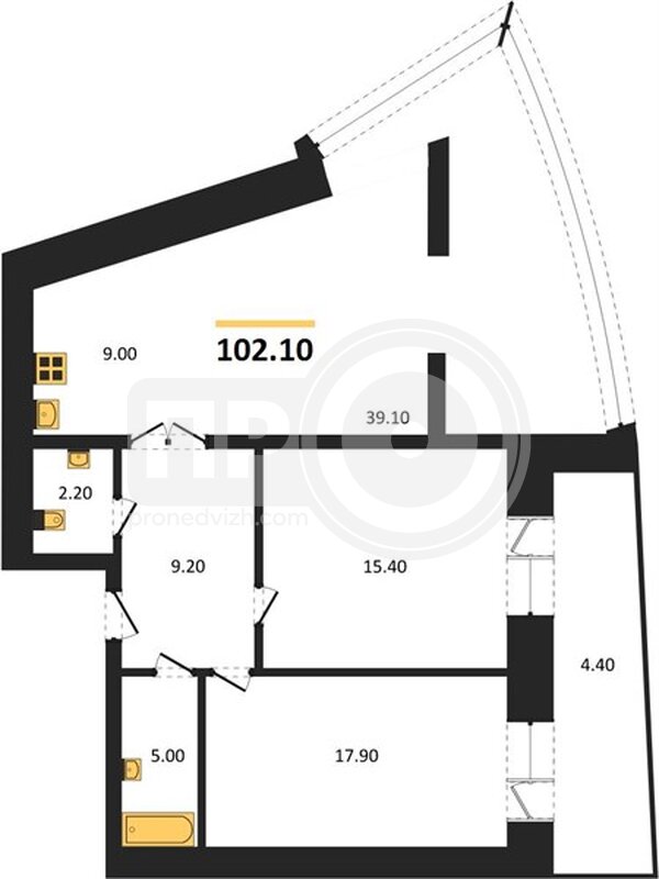 2-комнатная квартира, 97.8кв.м