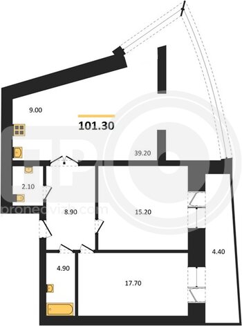 Миниатюра 2-комнатная квартира, 97кв.м