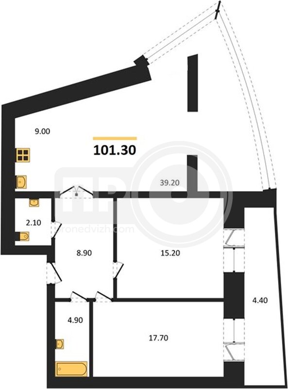 2-комнатная квартира, 97кв.м