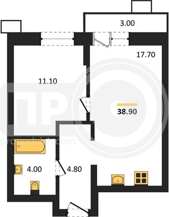 Миниатюра 1-комнатная квартира, 38.9кв.м