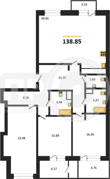 Миниатюра 3-комнатная квартира, 138.85кв.м