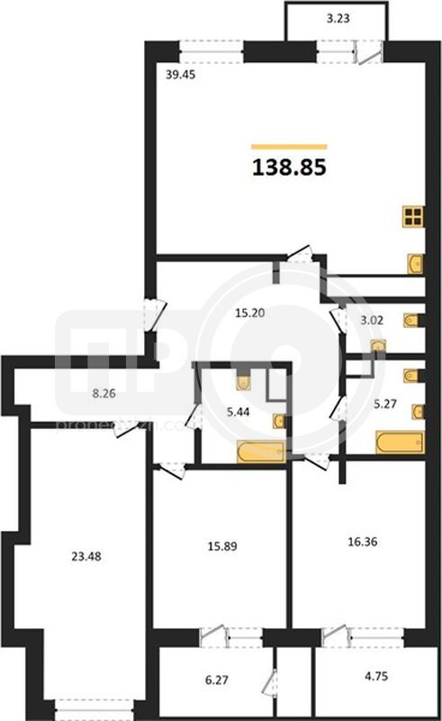 3-комнатная квартира, 138.85кв.м