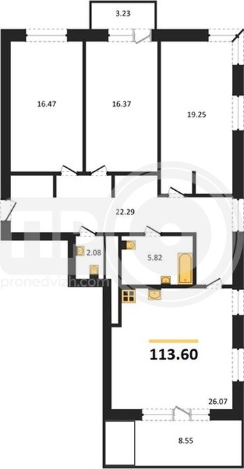 Миниатюра 3-комнатная квартира, 113.6кв.м