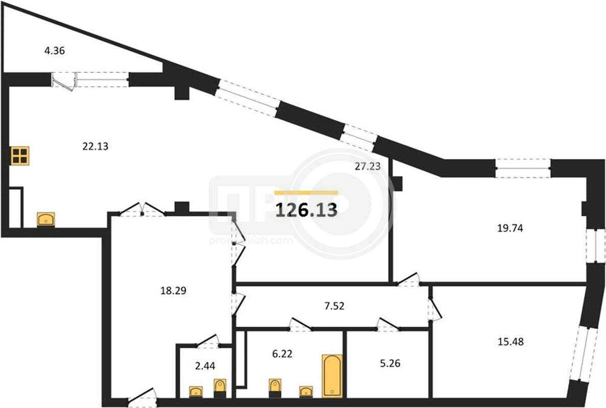 3-комнатная квартира, 126.13кв.м