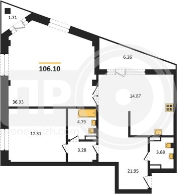 Миниатюра 2-комнатная квартира, 106.1кв.м