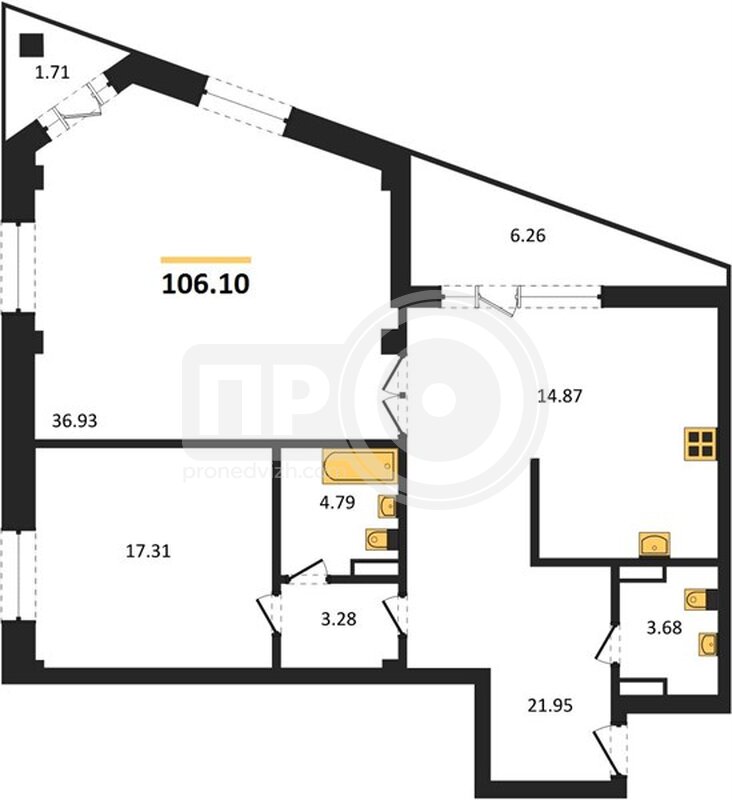 2-комнатная квартира, 106.1кв.м