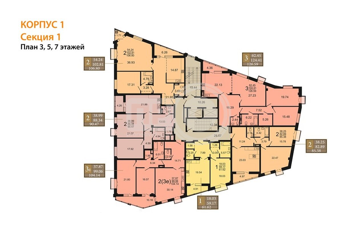 1-комнатная квартира, 61.88кв.м