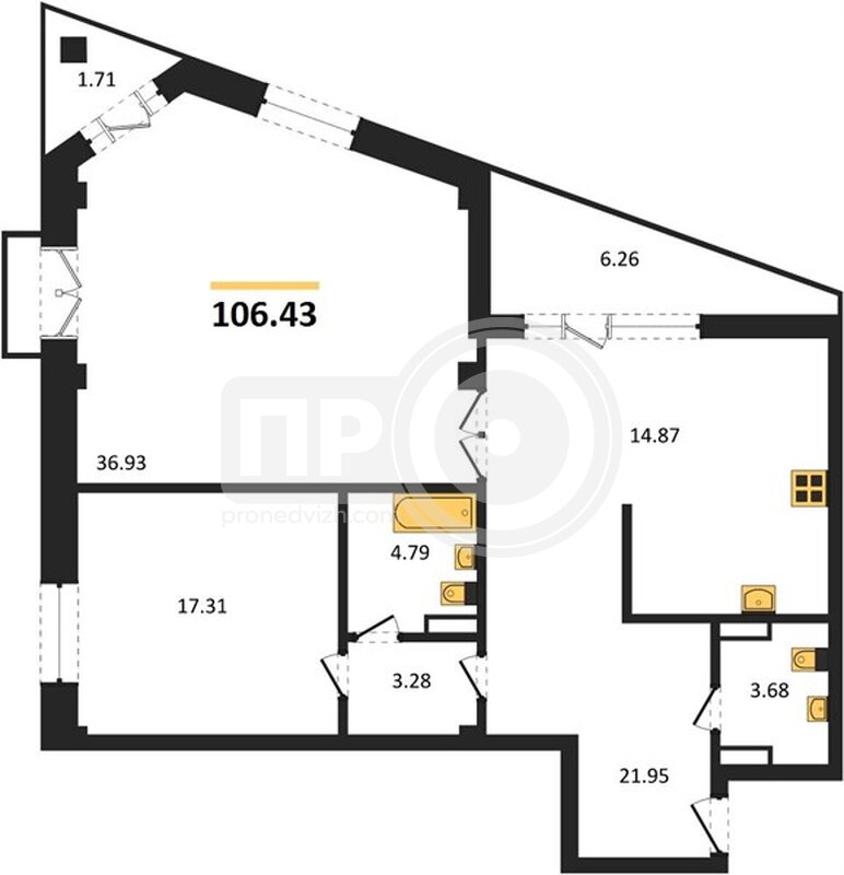 2-комнатная квартира, 106.43кв.м