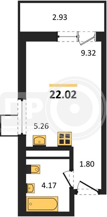 Миниатюра квартира-студия, 22,02кв.м.