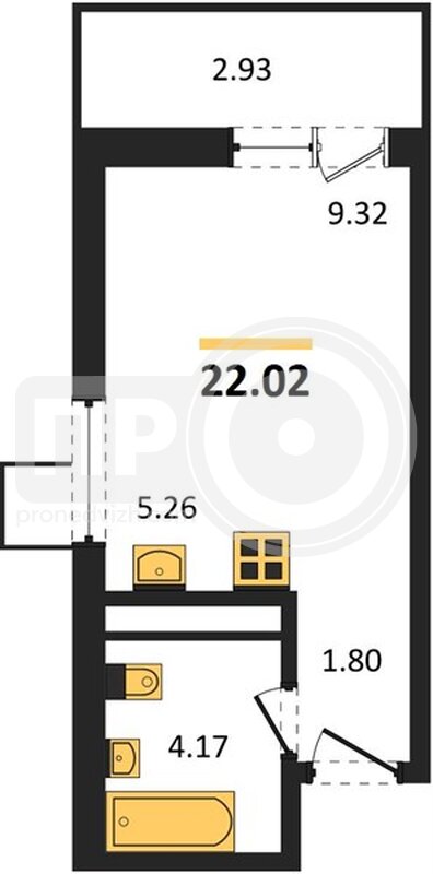 квартира-студия, 22,02кв.м.