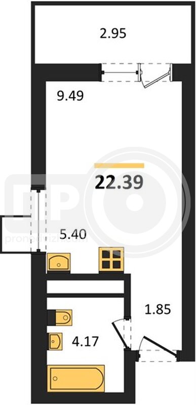 квартира-студия, 22,39кв.м.