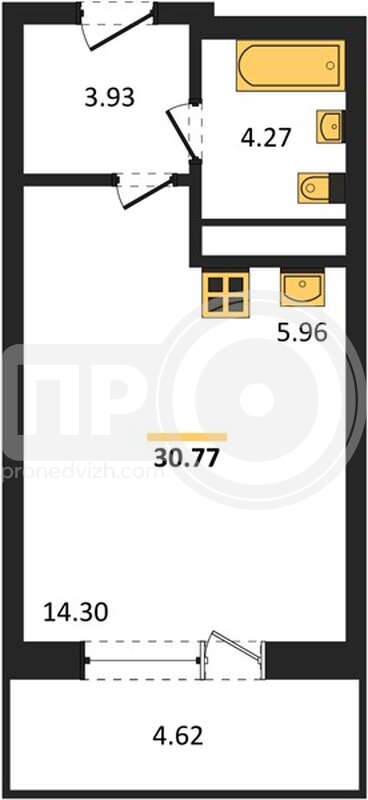 квартира-студия, 30,77кв.м.