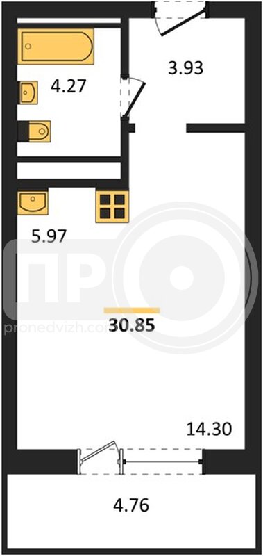 квартира-студия, 30,85кв.м.