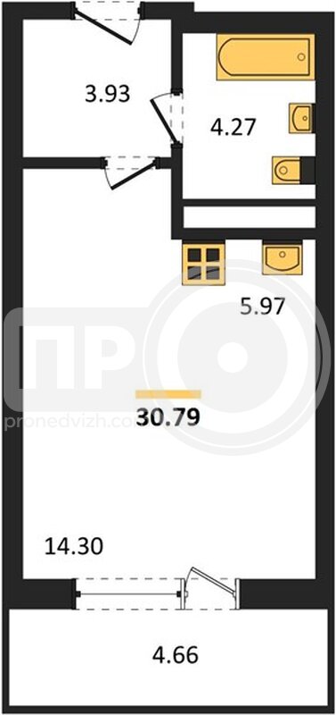 квартира-студия, 30,79кв.м.