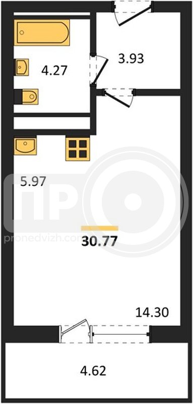 квартира-студия, 30,77кв.м.