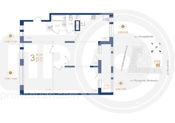Миниатюра 3-комнатная квартира, 87.77кв.м
