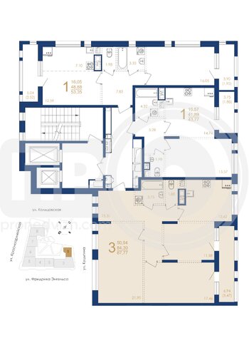 Миниатюра 3-комнатная квартира, 87.77кв.м