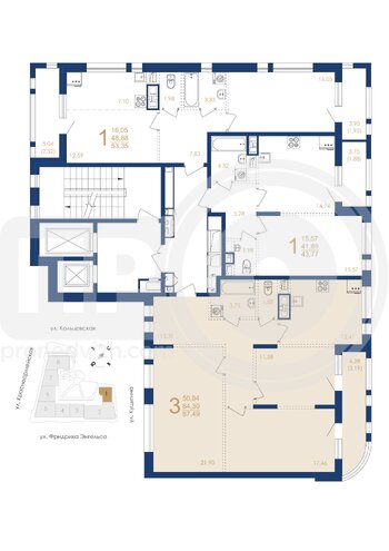 Миниатюра 3-комнатная квартира, 87.49кв.м