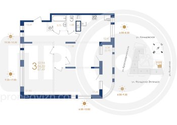 Миниатюра 3-комнатная квартира, 87.49кв.м