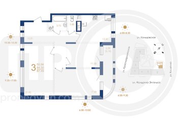 Миниатюра 3-комнатная квартира, 87.49кв.м