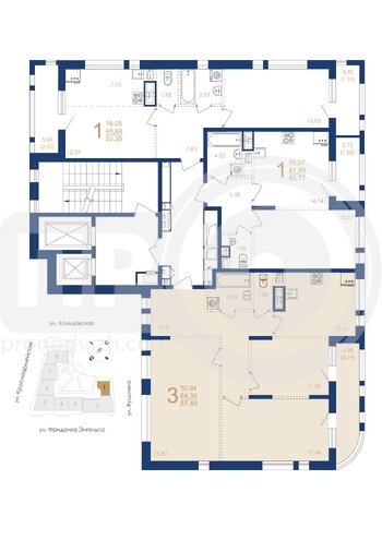 Миниатюра 3-комнатная квартира, 87.49кв.м
