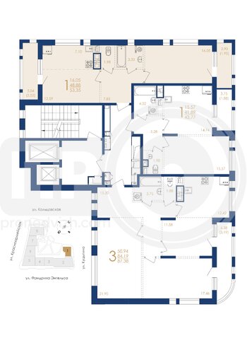 Миниатюра 1-комнатная квартира, 53.35кв.м