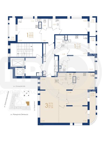 Миниатюра 3-комнатная квартира, 87.38кв.м