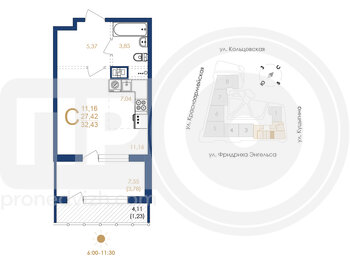 Миниатюра 1-комнатная квартира, 32.43кв.м