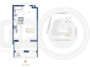 Миниатюра 1-комнатная квартира, 32.4кв.м