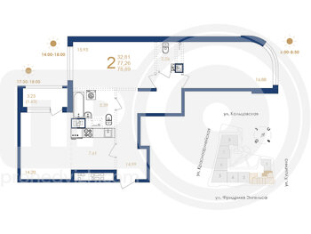 Миниатюра 2-комнатная квартира, 78.89кв.м