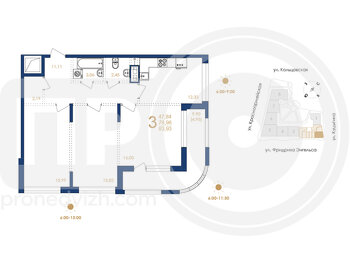 Миниатюра 3-комнатная квартира, 83.93кв.м