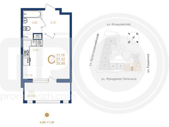 Миниатюра 1-комнатная квартира, 30.98кв.м