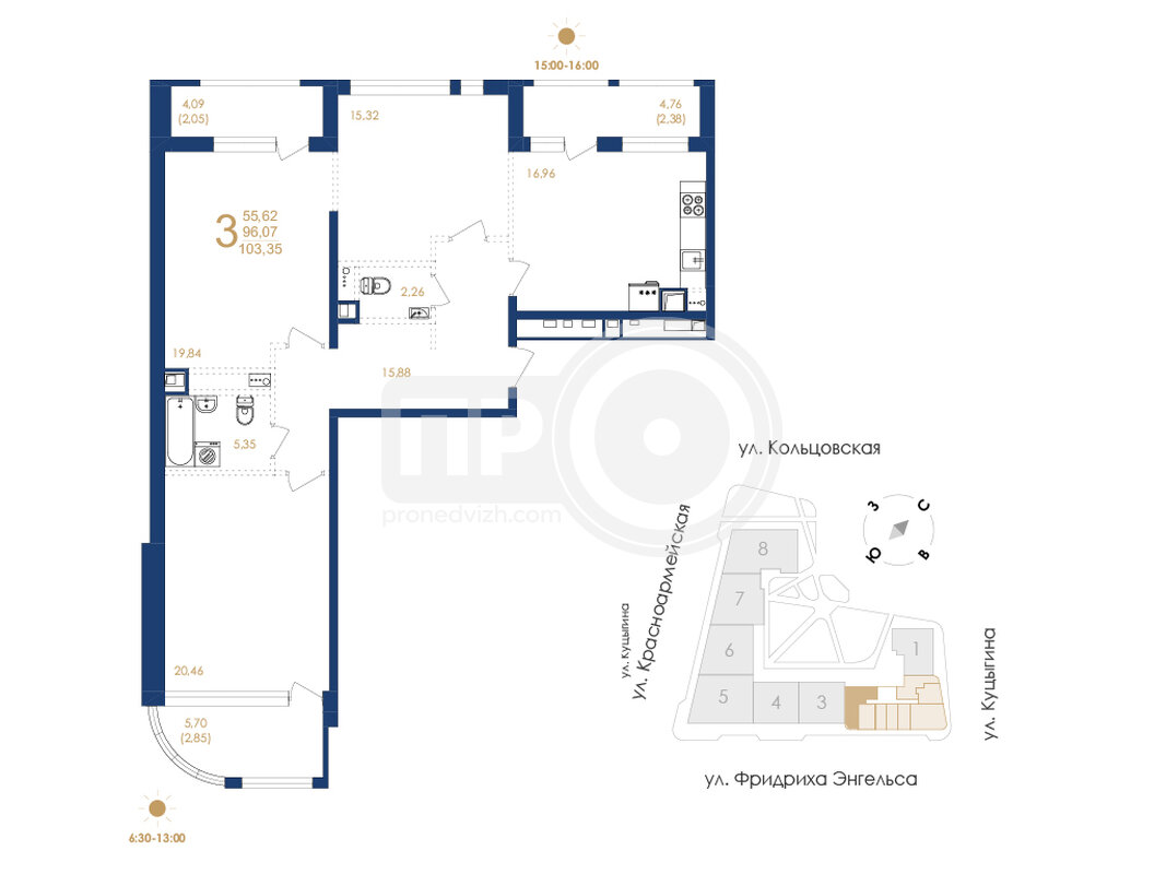 3-комнатная квартира, 103.35кв.м