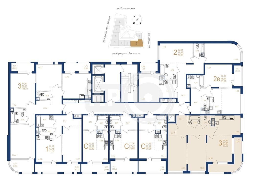 3-комнатная квартира, 83.93кв.м