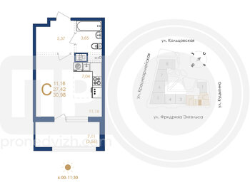 Миниатюра 1-комнатная квартира, 30.98кв.м