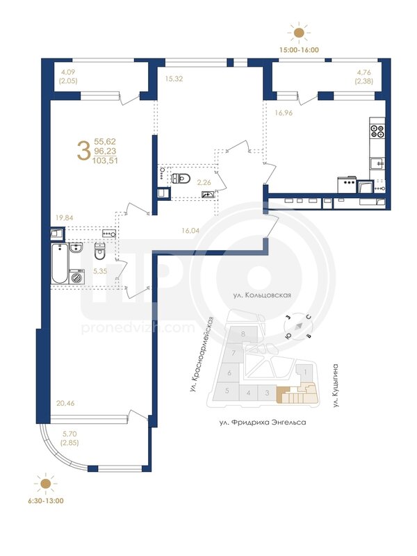 3-комнатная квартира, 103.51кв.м