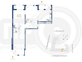 Миниатюра 3-комнатная квартира, 103.23кв.м