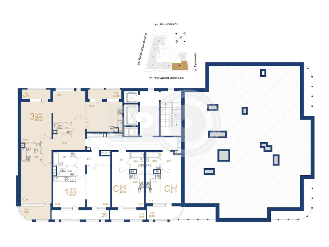 3-комнатная квартира, 103.23кв.м