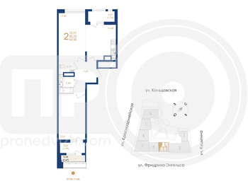 Миниатюра 2-комнатная квартира, 64.9кв.м