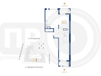 Миниатюра 2-комнатная квартира, 65.41кв.м