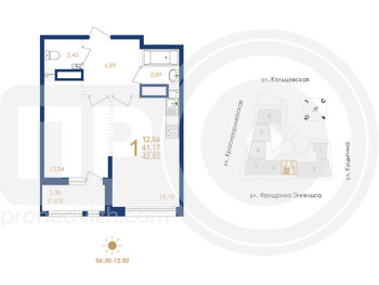 Миниатюра 1-комнатная квартира, 42.82кв.м