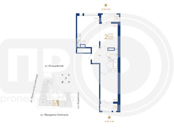 Миниатюра 2-комнатная квартира, 65.41кв.м