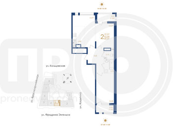 Миниатюра 2-комнатная квартира, 65.41кв.м