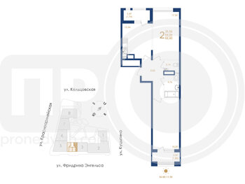 Миниатюра 2-комнатная квартира, 68.4кв.м