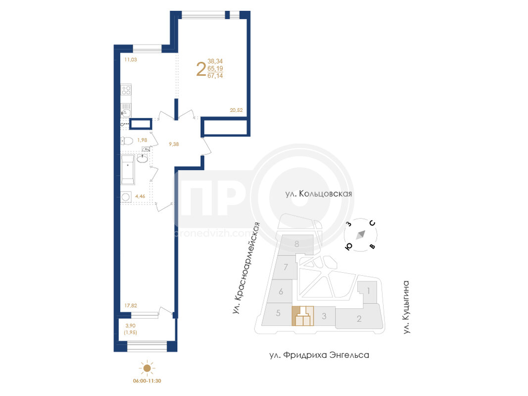 2-комнатная квартира, 67.14кв.м