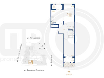 Миниатюра 2-комнатная квартира, 65.25кв.м